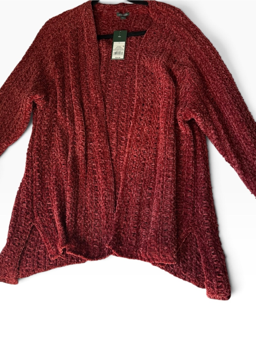 Wold Fable Rust Long Line Duster Open-Front Chenille Cardigan